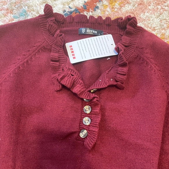 Ruffle V-Neck Button Sweater - Picture 3 of 6